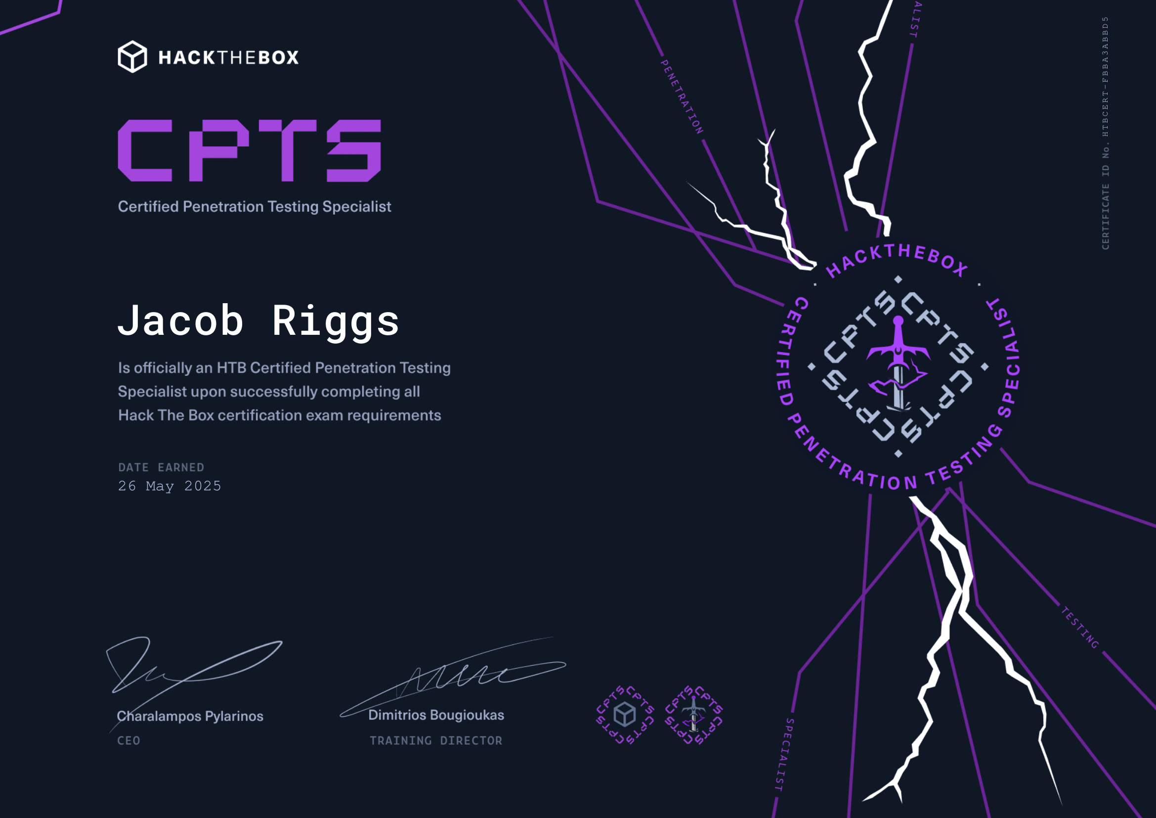HTB CPTS Certificate