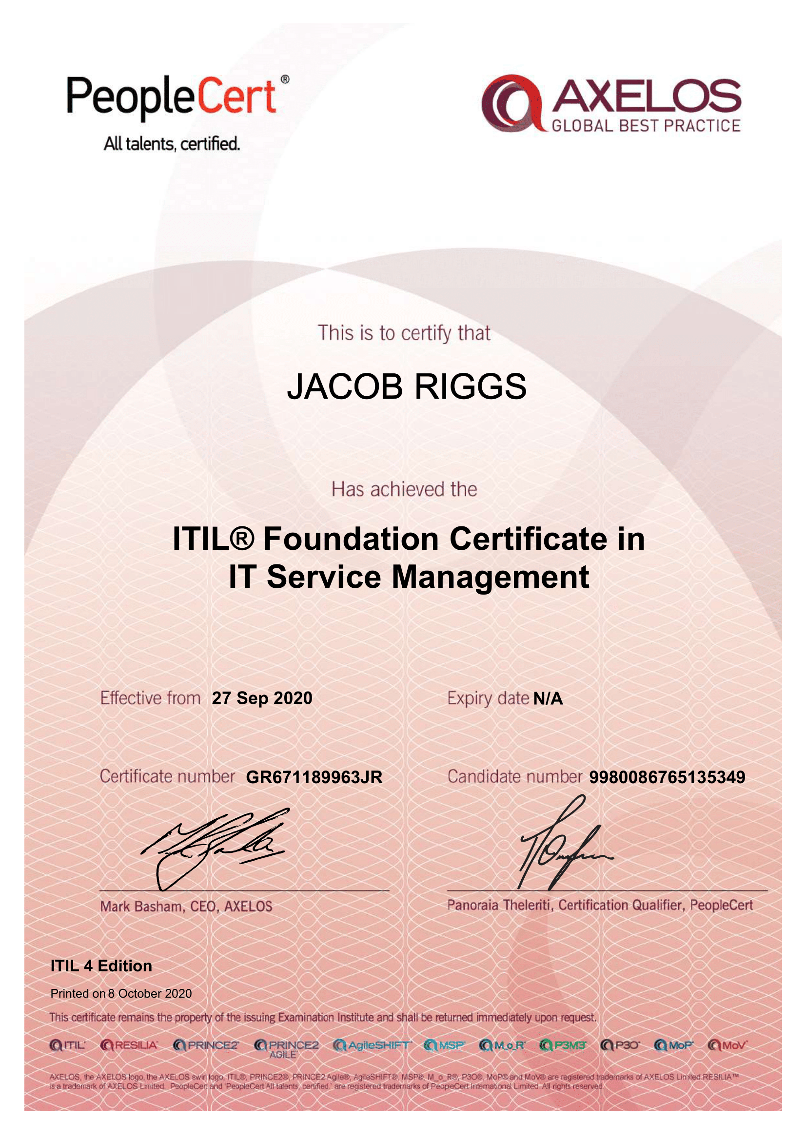 ITIL 4 Certificate