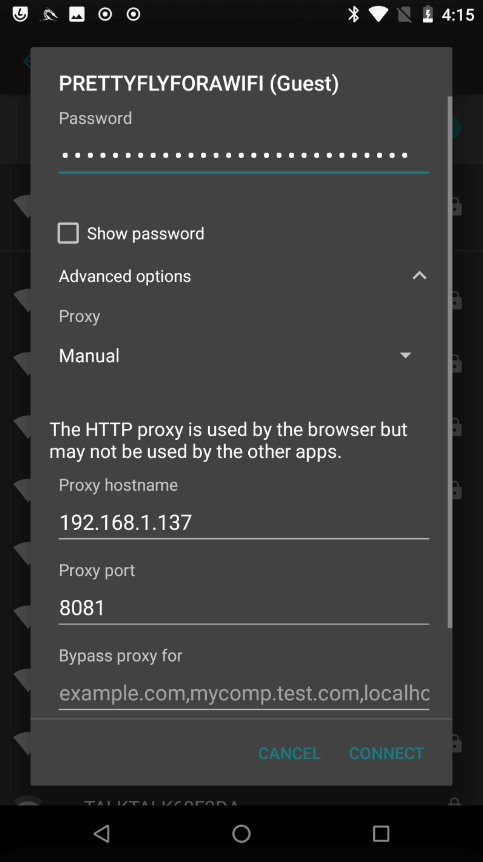 Mobile proxy settings