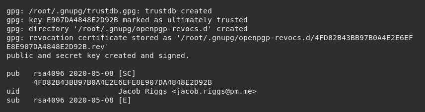 PGP Successfully Generated