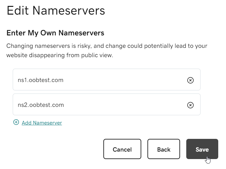 Enter custom nameservers