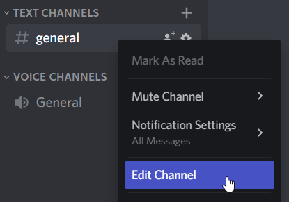 Edit channel within server