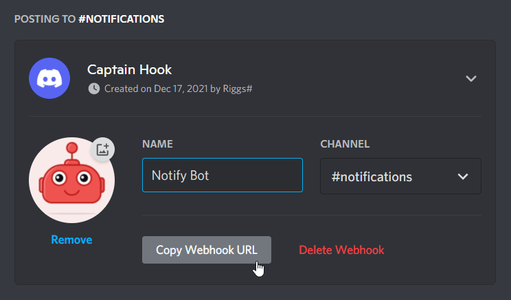 Copy bot web hook