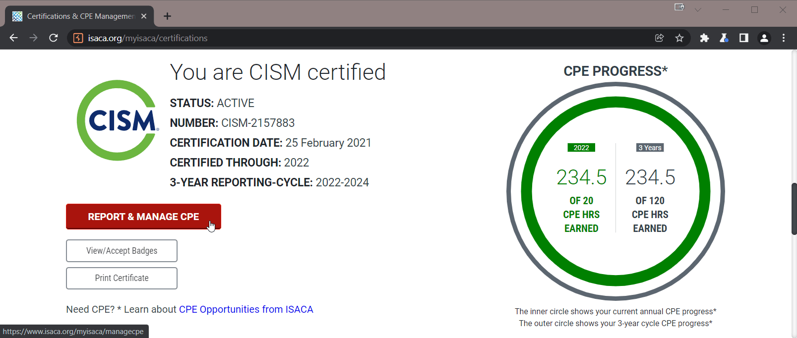 CPE Credits Applied 1